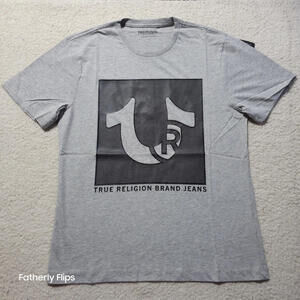 NEW True Religion Halftone TM Tee Large Heather Gray Raised Rubberized Logo